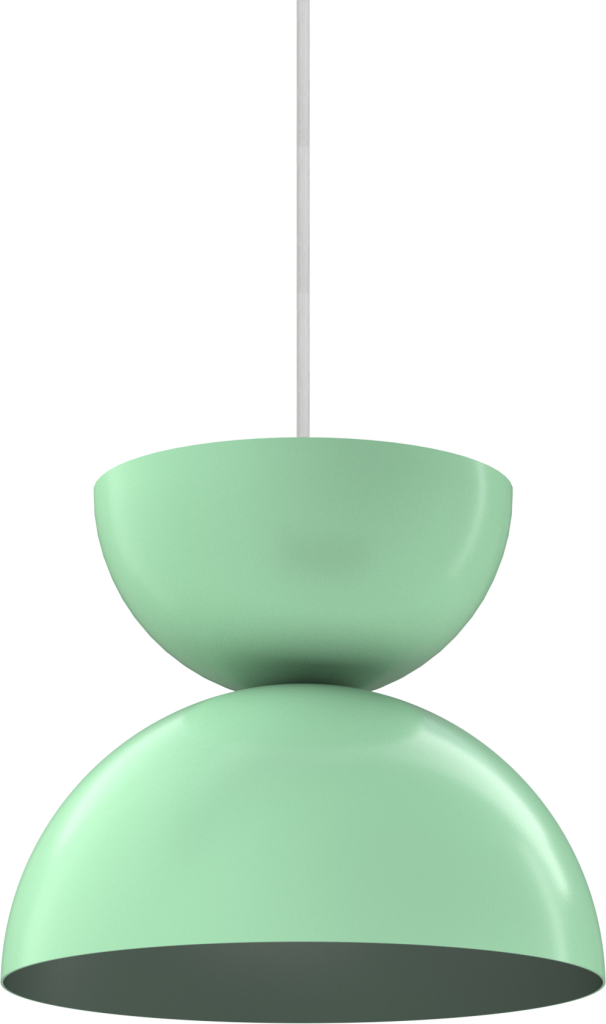 Mint green pendant light fixture with clean, modern design, perfect for enhancing kitchen or dining area ambiance.