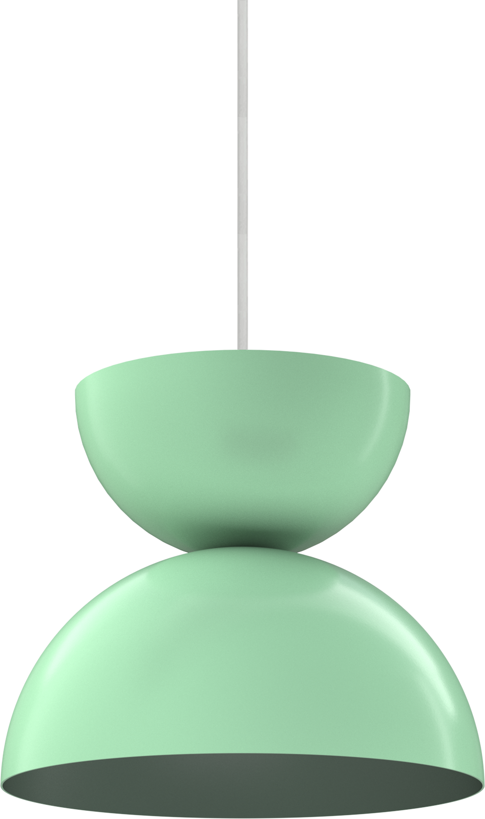 Mint green pendant light fixture with clean, modern design, perfect for enhancing kitchen or dining area ambiance.