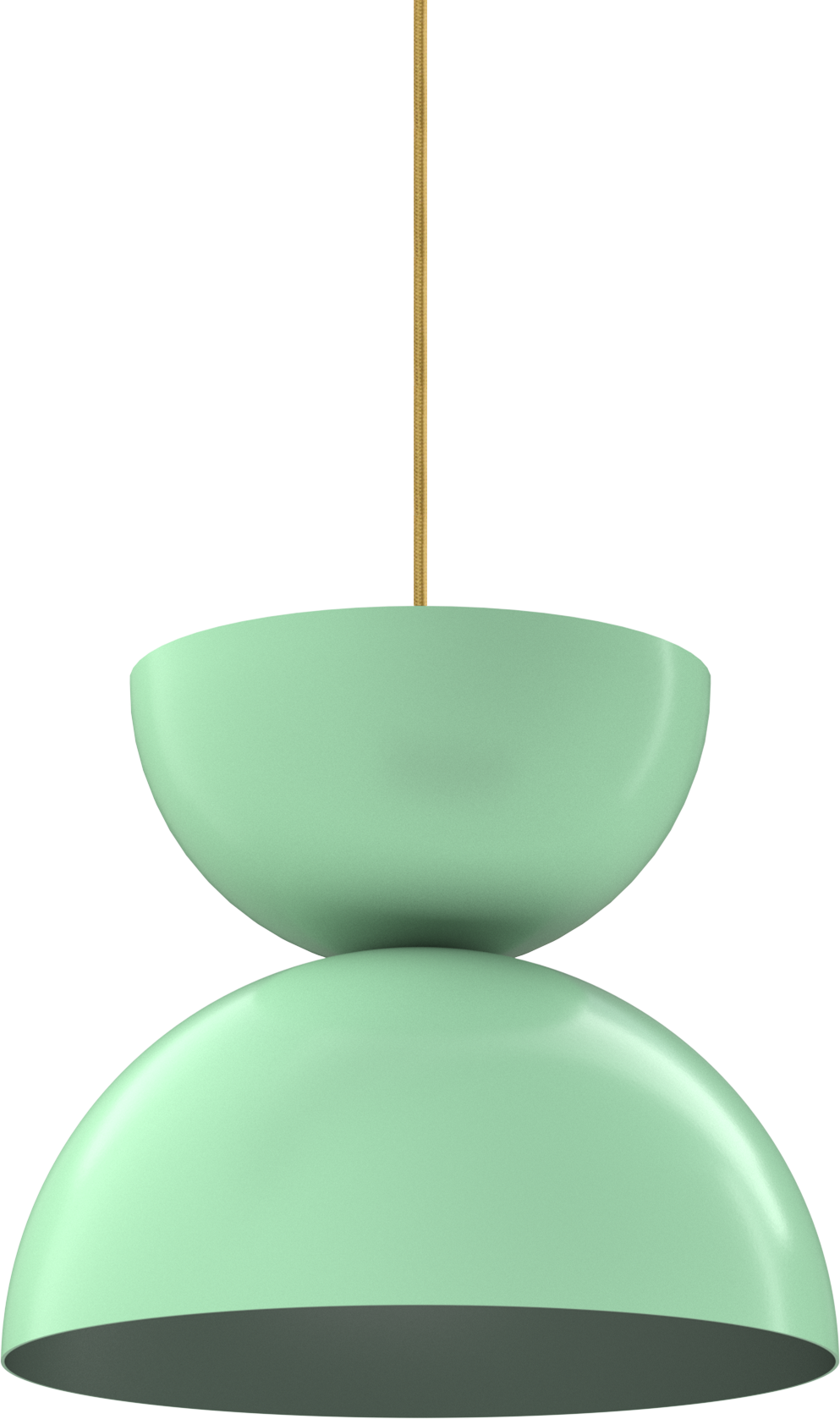 Modern mint green pendant light fixture with a sleek design and golden cord, ideal for contemporary interiors.