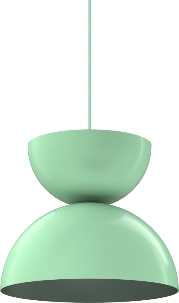 Mint green pendant light fixture with a modern design, suitable for kitchen or interior spaces.