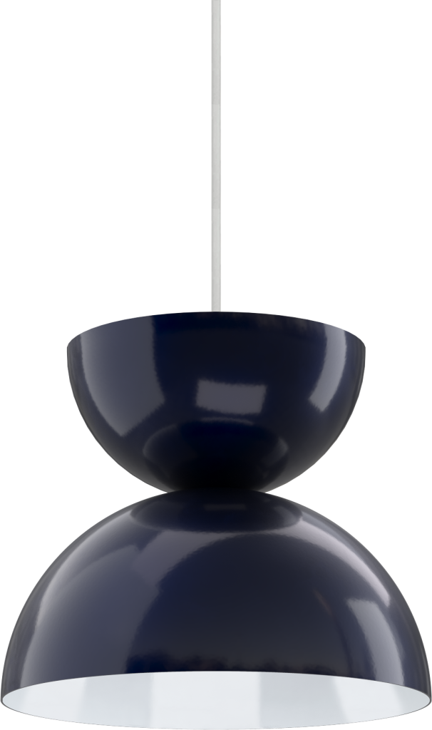 Sleek black pendant light with glossy finish, ideal for modern kitchen or dining area.