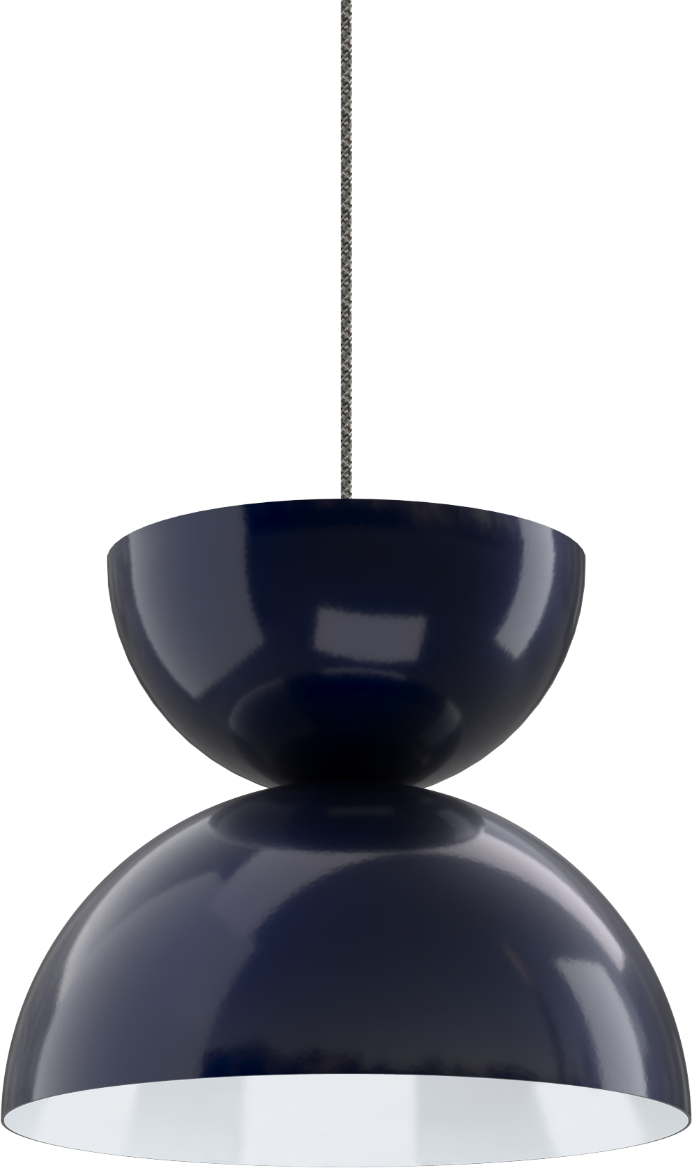 Sleek black pendant light fixture with a glossy finish, ideal for modern kitchen or dining room decor.