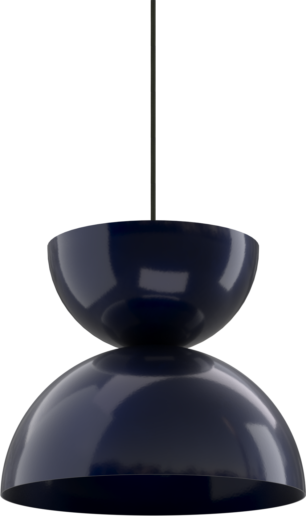 Sleek black pendant light fixture with a modern design and glossy finish, perfect for contemporary kitchen lighting.