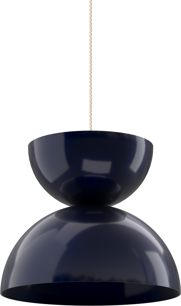 Sleek modern pendant light in glossy black finish for indoor decor.