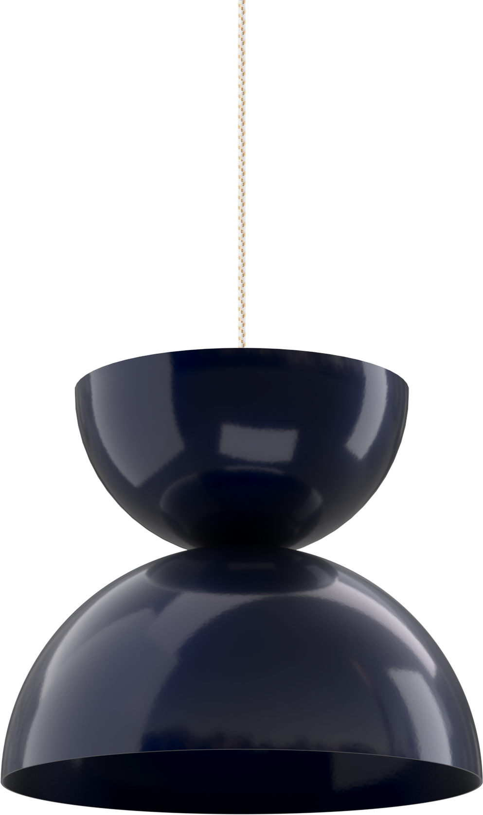 Sleek modern pendant light in glossy black finish for indoor decor.