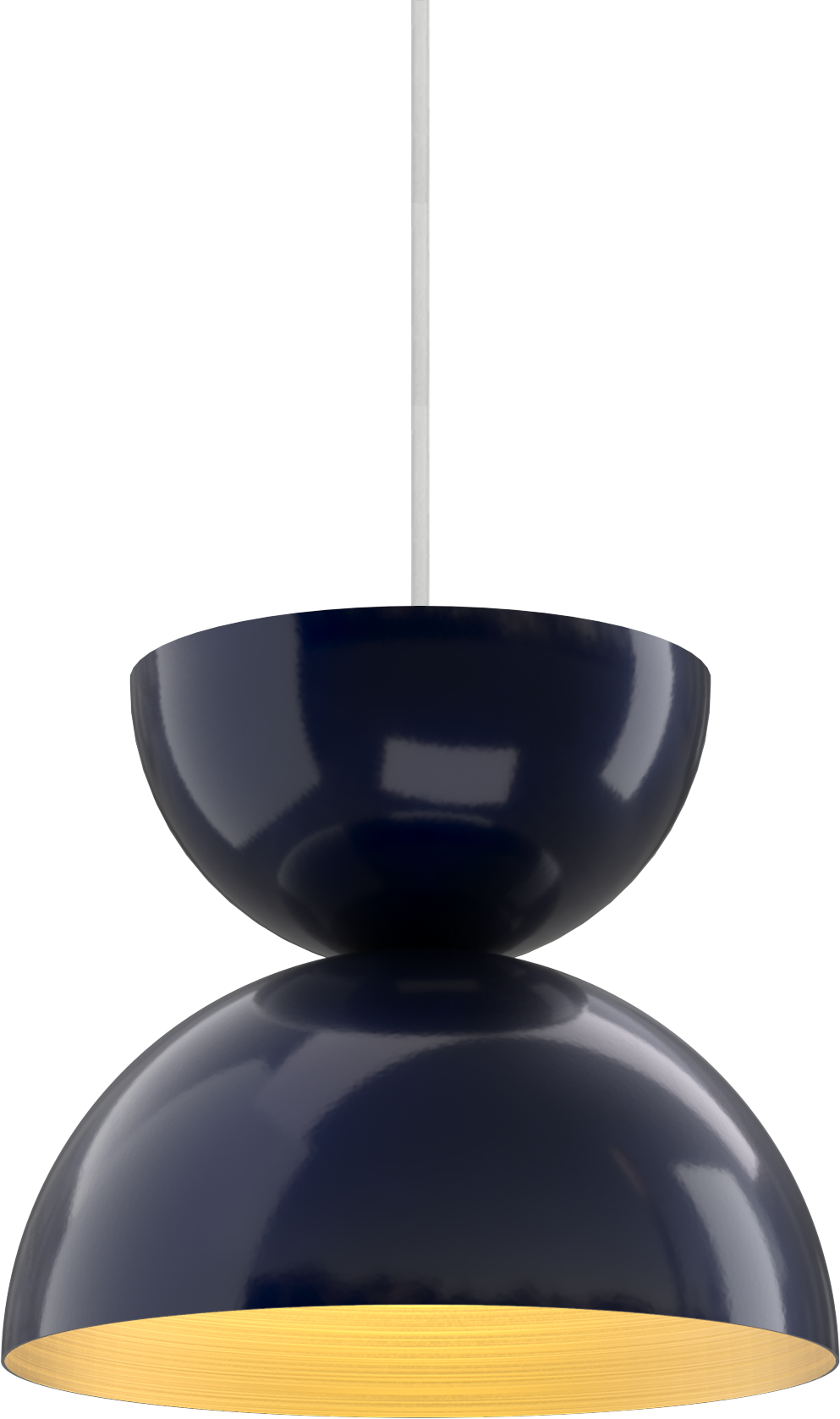Modern navy blue pendant light with a warm glow, ideal for contemporary interior spaces.