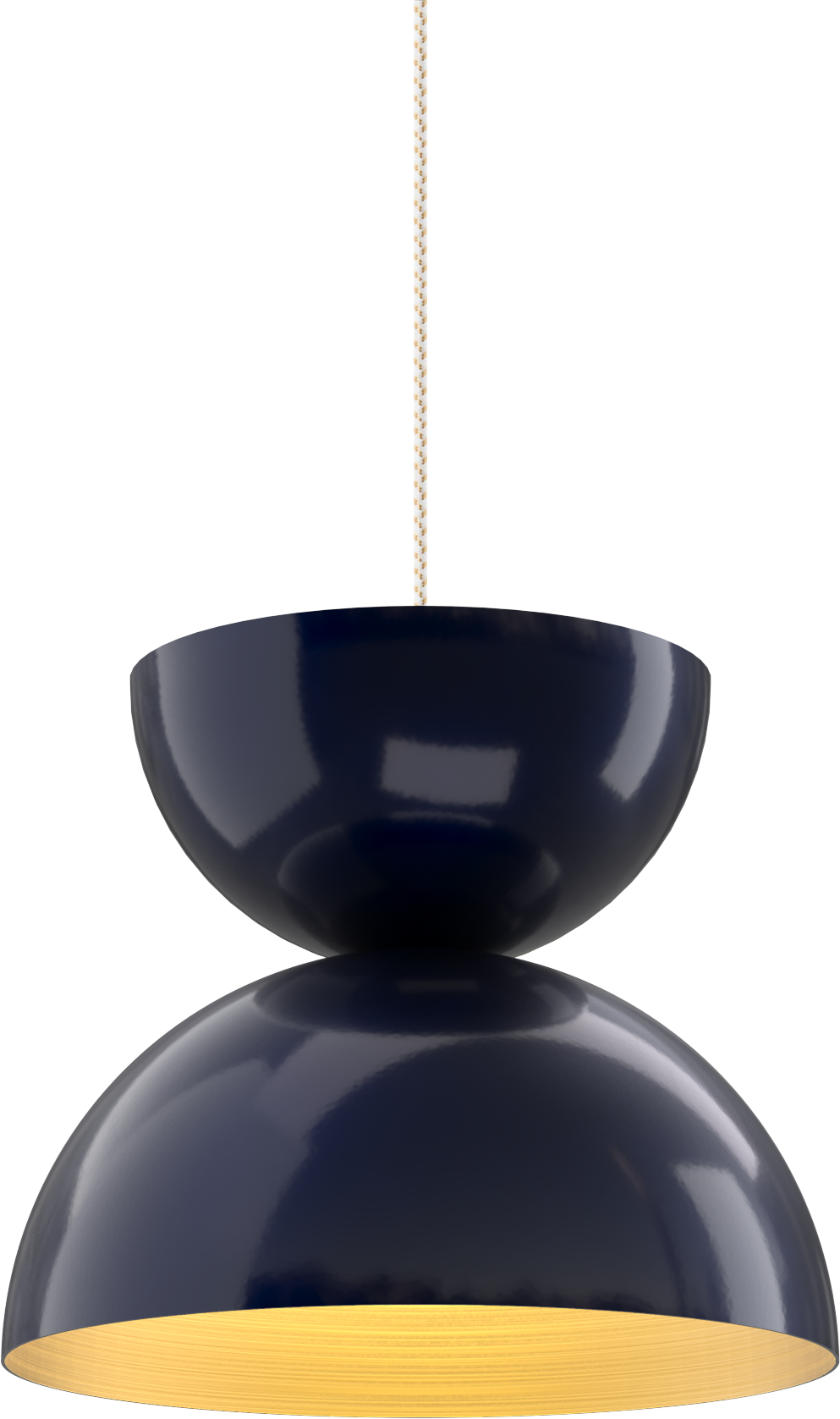 Modern black metal pendant light with warm inner glow, perfect for kitchens or dining areas.