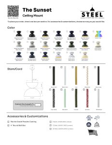 Customizable The Sunset ceiling mount by Steel Lighting Co. with color, cord, and accessory options.
